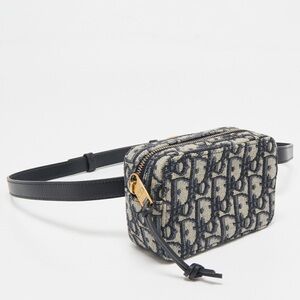 Christian Dior Waist Belt Pouch Leather Navy Beige